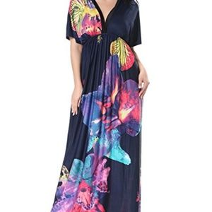 GORGEOUS BOHO 5X SILKY MAXI DRESS VNECK WAIST TIES